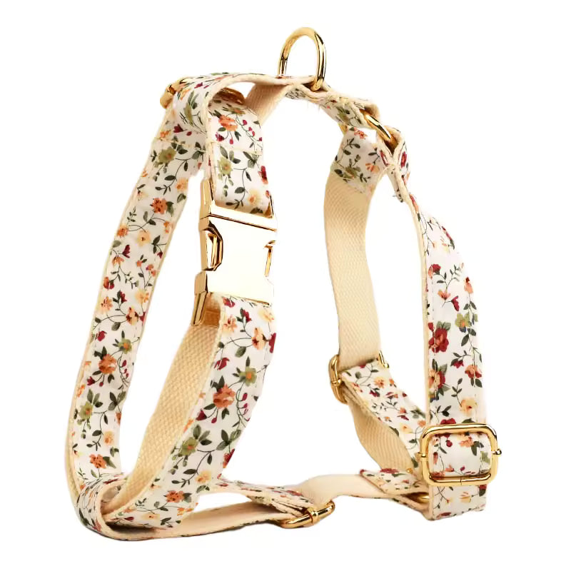 Personalized Floral Dog Collar Harness Set
