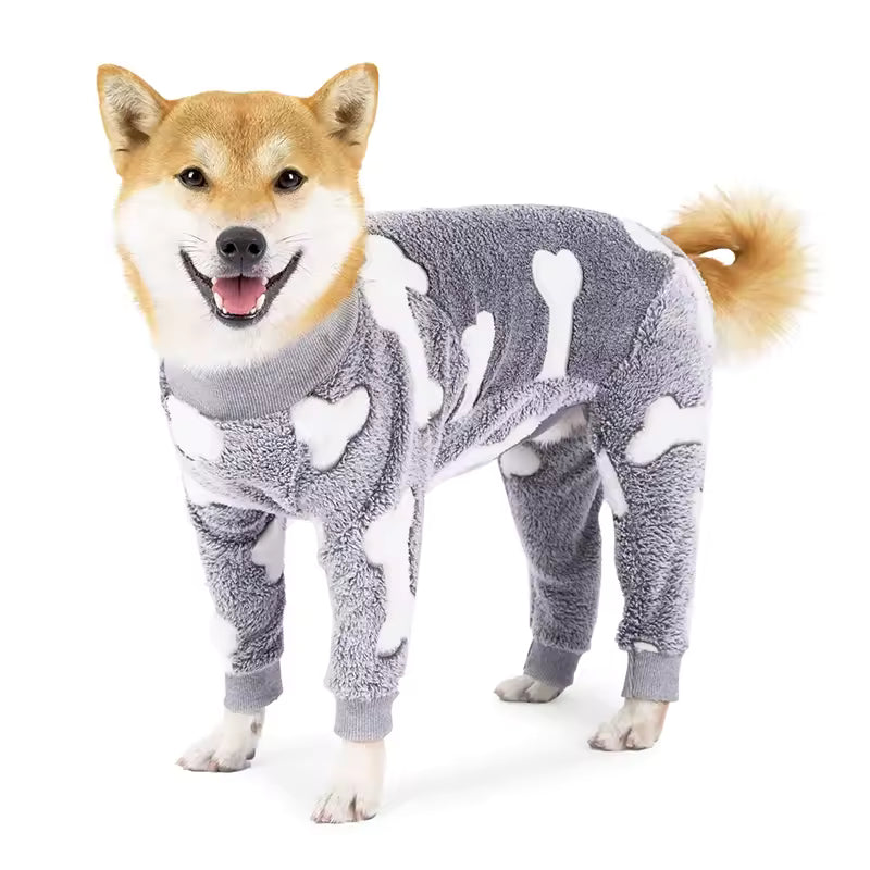 Warm Flannel Dog Pajama Jumpsuit