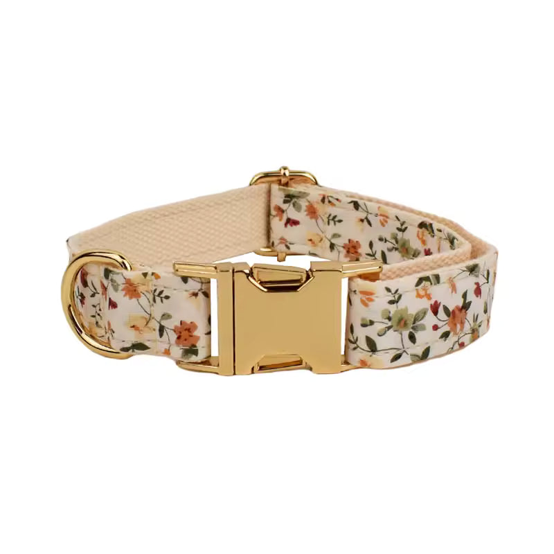 Personalized Floral Dog Collar Harness Set