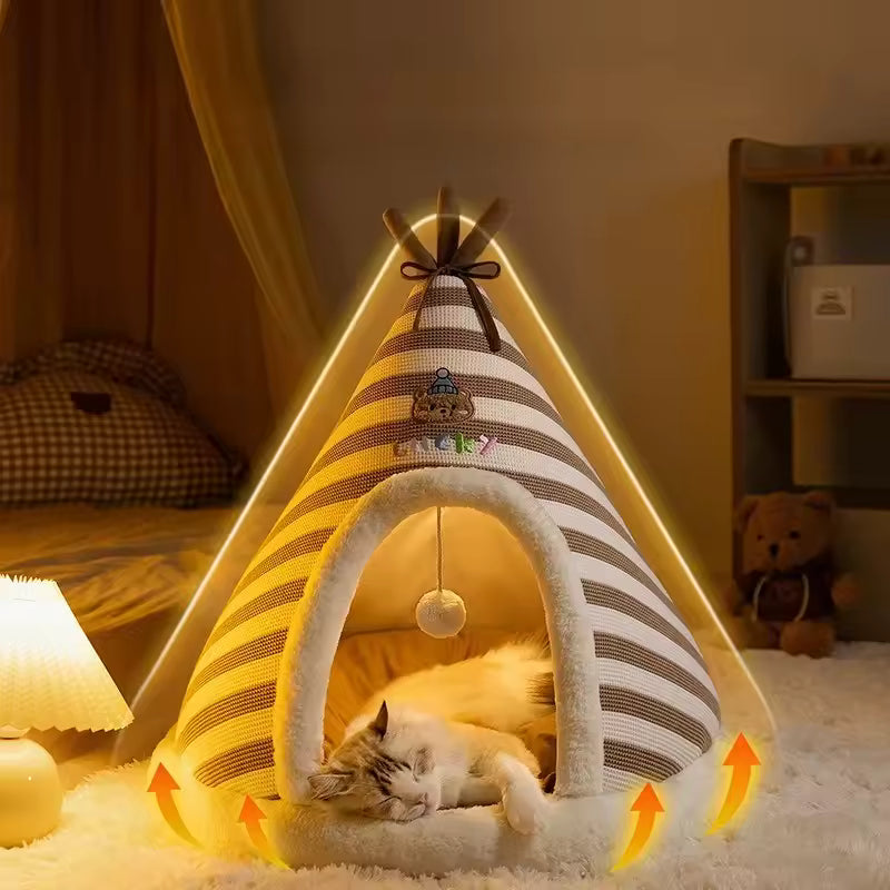 Self Warming Plush Tent Pet Bed