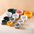 Elevated Dual Cat Bowl with Wooden Stand