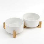 Elevated Dual Cat Bowl with Wooden Stand